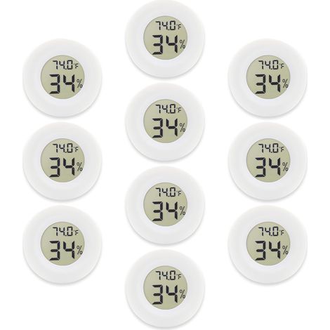 10er-Pack Mini-Digitalthermometer-Hygrometer mit LCD-Display für Gewächshaus, Garten, Keller, Kühlschrank und Einmachglas (weiß)