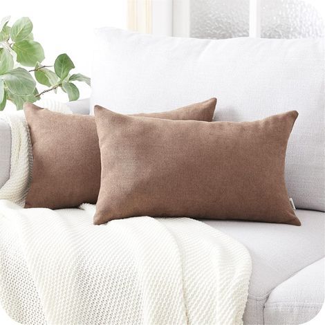 Lot de 2 Housse de Coussin 40x60cm Décoratif Canapé en Chenille Housses Coussin Decoration Chambre Carré Couleur Uni pour Chaise,Voiture,Bureau, Noisette (1/4)