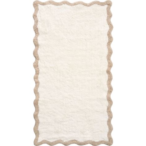 Tapis de Bain Moderne en Coton 80 x 150 cm Rectangulaire Motif Géométrique Accessoire Salle de Bain Beige et Marron Nangal (1/5)