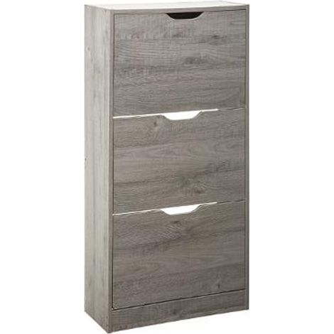 Commode meuble à chaussures coloris chêne gris - L.60 x P.24 x H.118 cm -PEGANE-