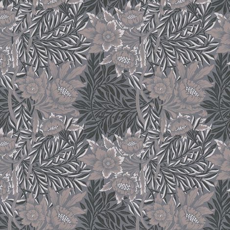 Blumen Tapete Profhome 390585 Vliestapete glatt mit floralen Ornamenten matt grau beige-grau schwarz weiß 5,33 m2