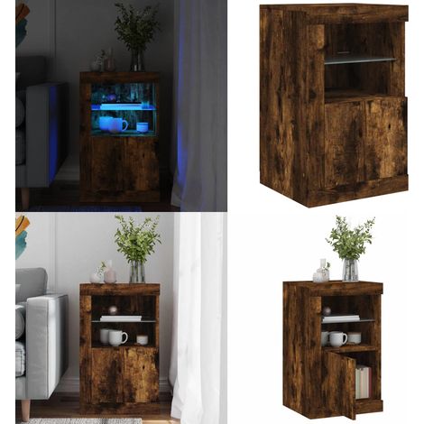 Armoire latérale avec lumières LED chêne fumé bois d'ingénierie - Meuble De Rangement - Armoire - Meuble TV - Luminaire Led - Décoration Intérieure - Home & Living (1/5)