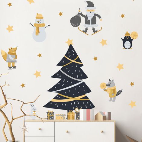 Stickers Noël scandinave sous les étoiles - Autocollants stickers adhésifs noël - décoration fêtes - 60x40cm (1/5)