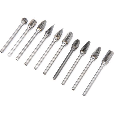 Lot de 10 limes rotatives à coupe simple pour perceuse électrique, accessoires de meulage et polissage du métal, embouts de gravure pour outil rotatif (1/5)
