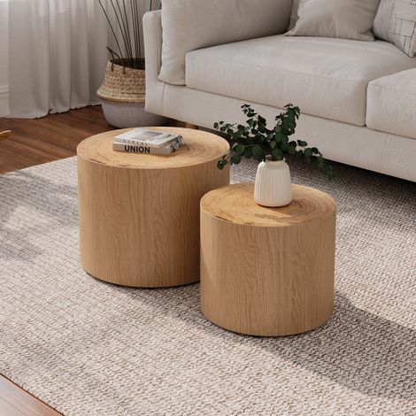 Runde Couchtische im Set mit 2 Tischplatten, Holzoptik Natur, für Wohnzimmer, Schlafzimmer oder Balkon, Holz und MDF (1/5)