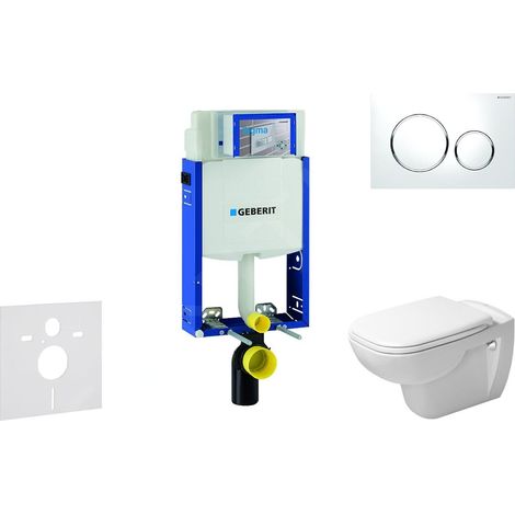 Geberit Kombifix - Ensemble bâti-support, cuvette de toilette et siège D-Code, Rimless, SoftClose, plaque Sigma20, blanc/chrome (1/5)