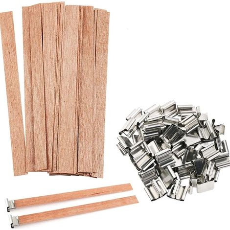 100 Stück hölzerne Kerzendochte mit 100 Eisenhaltern, 13 x 130 mm Kerzendochte, hölzerne Kerzendochte, hölzerne Kerzendochte, hölzerne Kerzendochte für DIY-Bastelarbeiten und (1/3)