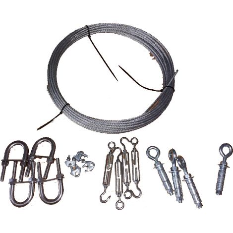Green Outside – Kit anti tempête pour abri de jardin – Installation recommandée pour vents violents – Kit complet avec câble, serre-câble, tendeur et vis d'ancrage (1/2)