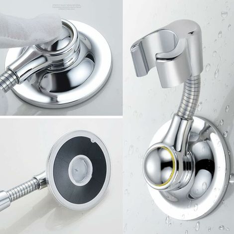 (Argento) Supporto per soffione doccia, altezza regolabile con ventosa, rotazione a 360°, montaggio a parete con ventosa per il bagno (1/5)