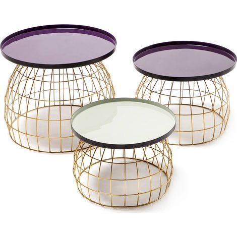 Table dappoint gigogne en métal lila prune gris - violet prune et gris clair sur or (1/3)