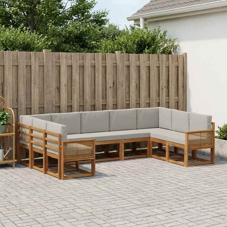 vidaXL Outdoor-Sofagarnitur mit Kissen 9 pcs Natürlich und Hellgrau (1/5)