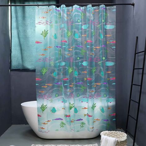 Rideau de Douche en Forme de Poisson du Monde sous-Marin, Rideaux de Douche océaniques, Rideaux de Douche imperméables en EVA Transparent pour Salle de Bain avec Crochets, Rideaux de Douche Mignons (1/5)