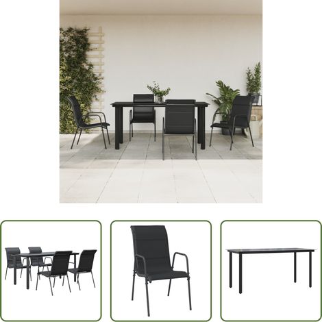 Salle à manger extérieure - Ensemble à manger de jardin 5 pcs noir textilène et acier (1/5)
