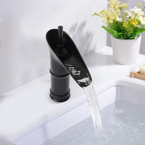 Waschtisch-Mischbatterie Schwarz Messing Einhebel-Waschtisch-Mischbatterie Waschtischarmatur für Warm- und Kaltwasser - Schwarz (1/5)
