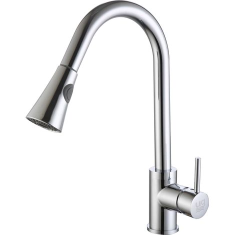 Robinet Mitigeur de cuisine avec douchette extractible, bec haut (1/2)