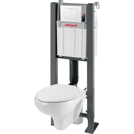 Wirquin – Pack complet wc suspendu Lineo Stone – Cuvette gain de place – Plaque de commande – Installation rapide et facile – Design moderne et compact (1/5)