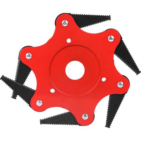 Tête de débroussailleuse 6 lames rouges avec dents, accessoire de tondeuse durable pour jardin, coupe-herbes robuste (1/5)