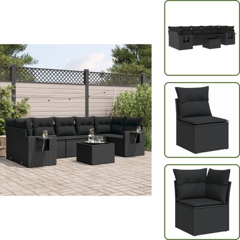 8-tlg. Garten-Sofagarnitur mit Kissen Schwarz Poly Rattan - Gartenmöbel Set - Esszimmergarnitur - Outdoor Möbel - Rattan Gartenmöbel - Lounge Garnitur (1/5)