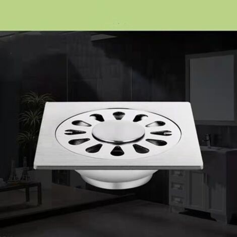 Sollbry Tuyau de drainage de douche carré 2 pièces, filtre à cheveux à grille en acier inoxydable de 4,8 pouces, tuyau de drainage de sol avec couvercle amovible