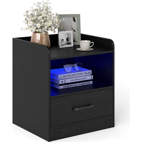 COSTWAY Small Bedside Table Modern Nightstand with Drawer-Black (1/5)