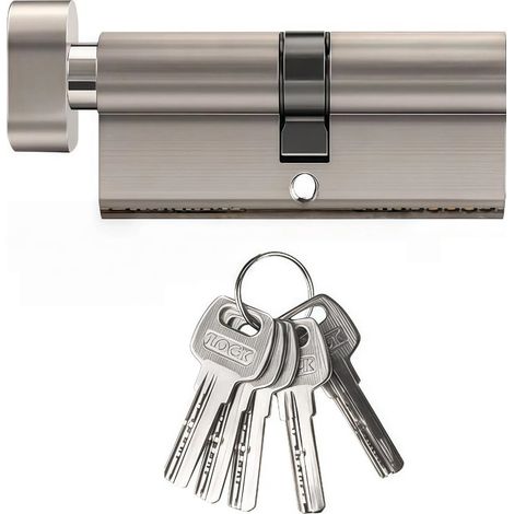 45T/45(90mm) Serrure de barillet de porte en nickel,clé à clé avec clés à fossettes horizontales,serrure à cylindre euro en Alliage d’aluminium,Applicable à composites et UPVC