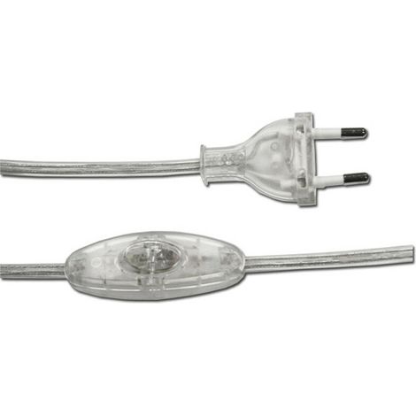 Raccordement avec interrupteur 3A 1,5m – Câble 2x0,75mm – Tuyau plat transparent pour installation discrète – Prise de courant pour tableau électrique