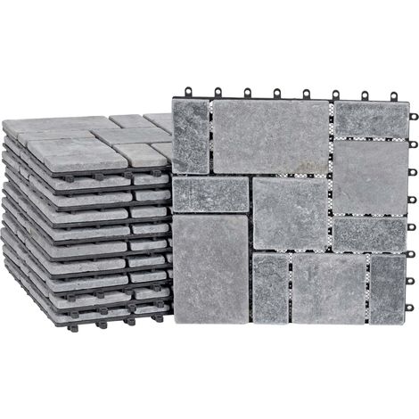 Steinfliese HHG-929, Bodenfliese Steckfliese Balkon/Terrasse Naturstein, 11x je 30x30cm = 1m² dunkelgrau