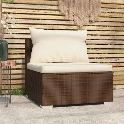 Garten-Mittelsofa mit Kissen Braun Poly Rattan (1/5)
