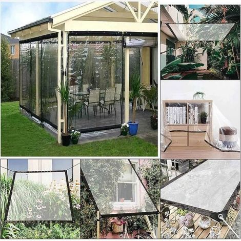 Panneaux Latéraux Étanches pour Pergola Extérieure Bâche Imperméable Transparente avec Oeillets Rideau Extérieur en PVC Disponible (1/4)