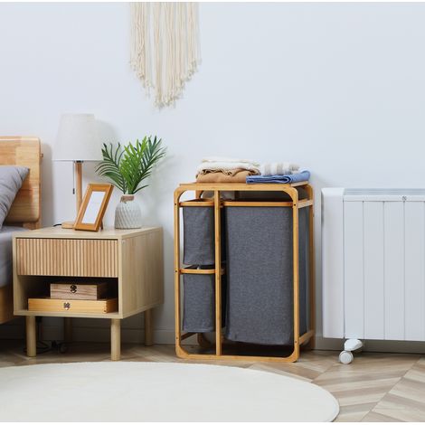 Panier à linge en bambou naturel avec étagère et 3 sacs amovibles en polyester 50 cm (1/5)