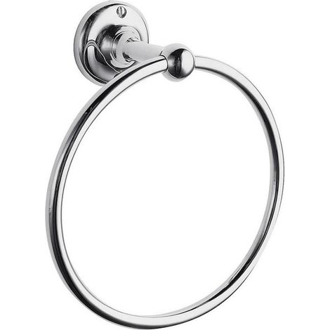 Milano Elizabeth Bathroom Wall Mounted Round Towel Ring Holder - Chrome (1/5)