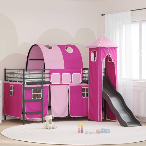 Kinderloftbett Schwarz und Pink 107 x 200 cm Metall