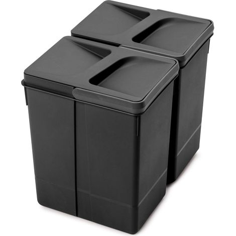 emuca kit de contenedores de reciclaje para cajón de cocina recycle altura 266mm, 2x7litros, plástico, negro