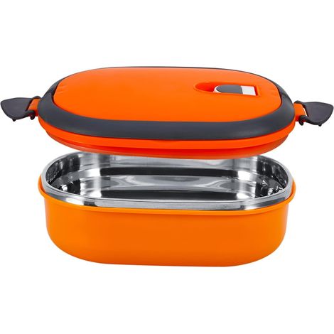Orange Stainless Steel Thermal Food Container, 800ml Single-Layer Container with Arched Handle and Ventilation Hole, Easy-Open Lid for Lunch (1/5)