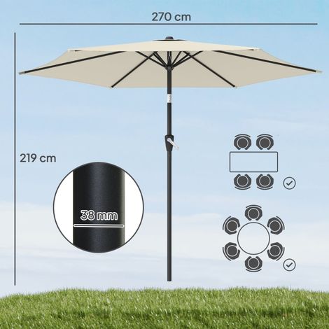 Parasol inclinable de 270 cm, parasol de balcon à manivelle, protection UV 50+, parasol de jardin, blanc crème (1/5)