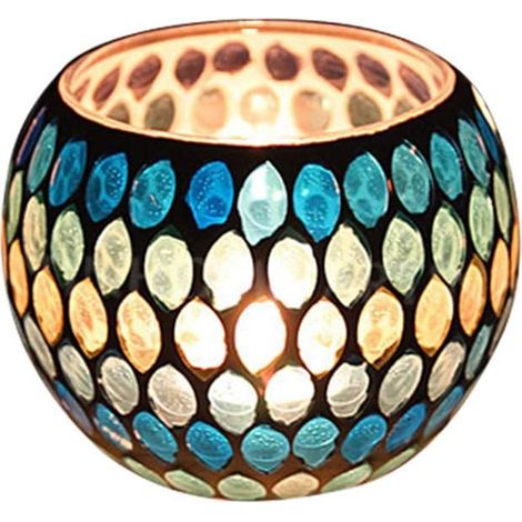 Kerzenhalter, Vase, Stiftehalter, Teelichthalter aus Mosaikglas, romantischer Teelichthalter, Kerzenhalter, Heimdekoration (F) (1/5)
