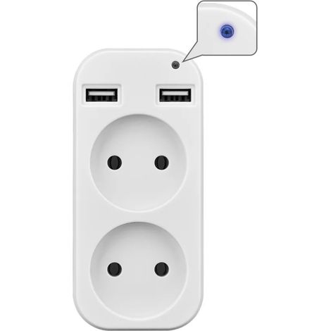 Doppelsteckdosenadapter mit 2 USB-Anschlüssen – 1200 W / 250 V – Für Smartphones und Tablets (Weiß, 2 USB-Anschlüsse) (1/3)