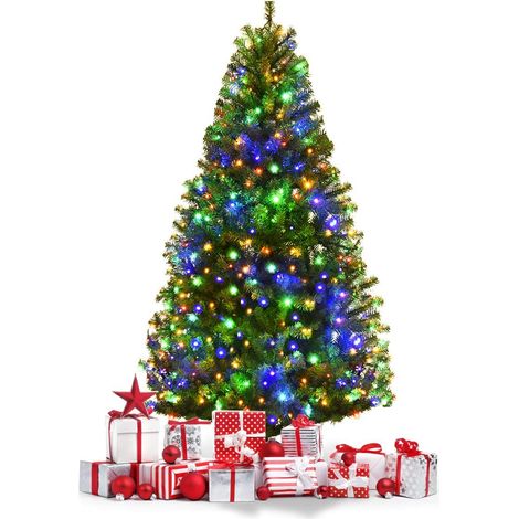 Goplus – Sapin de Noël artificiel 150 cm lumineux LED – 4 couleurs – 11 modes d’éclairage – branches touffues en PVC – socle en fer (1/5)