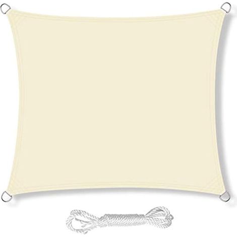 Quadratisches Sonnensegel (3 m x 3 m), wasserdicht, für Garten, Terrasse, Partys, Pavillon, 98 % UV-Schutz, inklusive Seil, cremeweiß (1/5)
