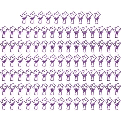 100 pièces Attaches Cute Étoiles Perforées, Forte Force de Serrage, Agrafes Métalliques Solides pour Bureau Comptabilité Tickets Violet (1/5)