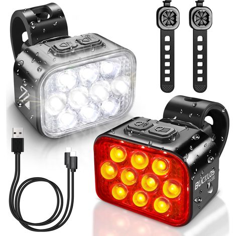 Luces delanteras y traseras para bicicleta para conducción nocturna, 10 LED ultrabrillantes, 8 + 9 modos, luz delantera y trasera recargables por USB, resistencia al agua IPX6, batería de 1100 mAh, 35 (1/5)