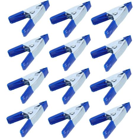 Lot de 12 pinces à ressort en métal avec revêtement en caoutchouc pour équipement photo et accessoires de camping, bleu
