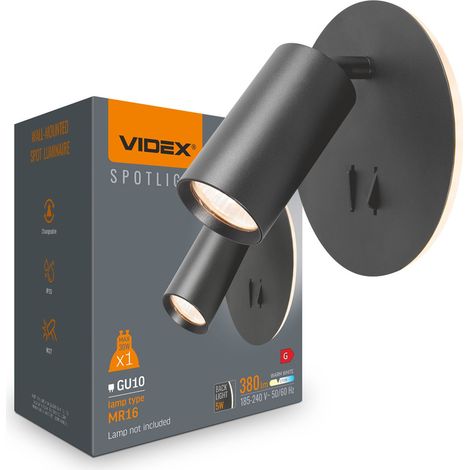 Lampada da parete per camera da letto, nera, LED, accento, calda, 5W, GU10, 2 interruttori Videx (1/4)