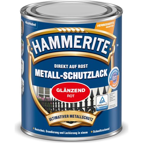 Hammerite Metallschutzlack Glänzend, 3in1- Rostschutz, Rot, 750 ml (1/6)