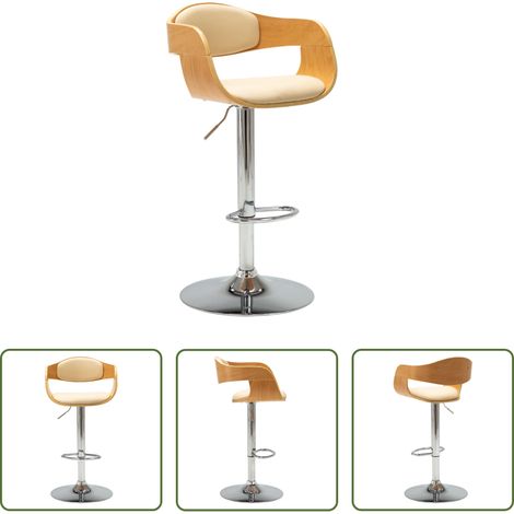 Chaise ergonomique -  Tabouret de bar Crème Bois courbé et similicuir (1/5)