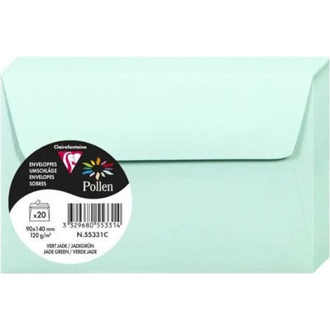 Enveloppe - CLAIREFONTAINE - Pollen - 90x140 mm - 120g - Vert jade - Pqt 20