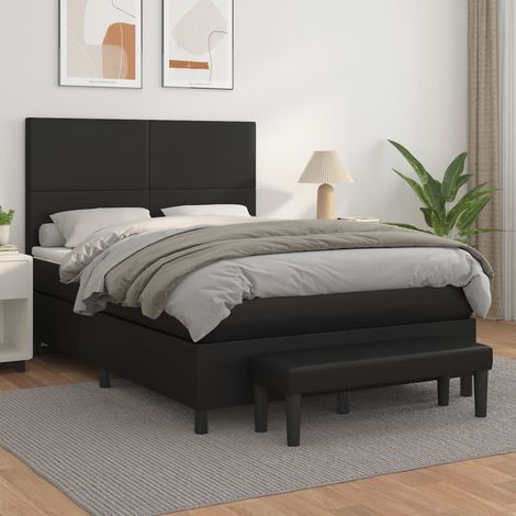 Lit adulte Contemporain Lit à sommier à sommier tapissier avec matelas Noir 140x190 cm Similicuir 49595