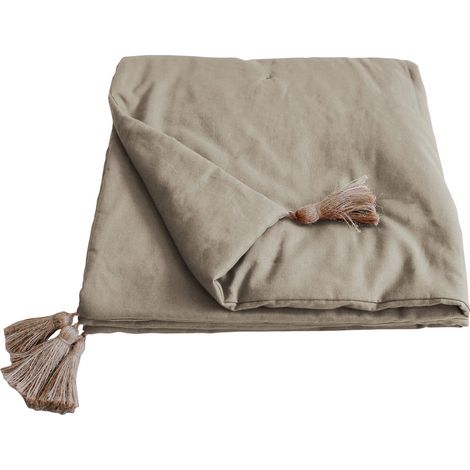 Bout de lit édredon 90x190 cm – Tissu 100% coton 170 g/m² – 4 pompons en jute – Collection LOLA coloris naturel – Decostars (1/4)