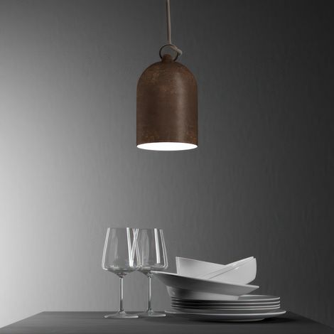 creative cables - Lampada a sospensione Made in Italy completa di cavo tessile e paralume Mini Campana XS in ceramica