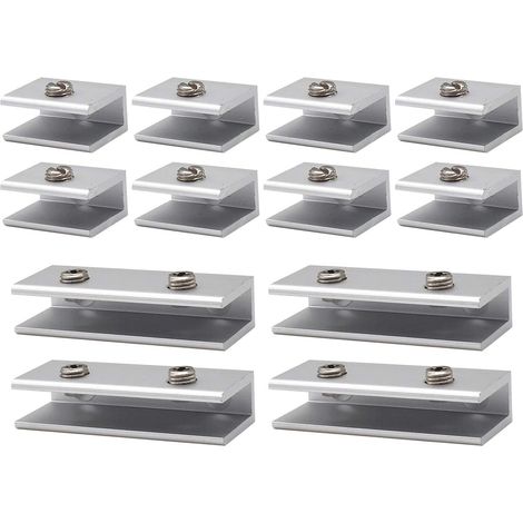 12 Pièces Aluminium Supports D'Étagère Verre 8 à 10 Mm, Pinces à Verre en Aluminium de 8 à 10 Mm, Support d'Étagère 8-10mm, fit Courante Fenêtre Balustrade Réglable Escalier Salle Bains (1/5)